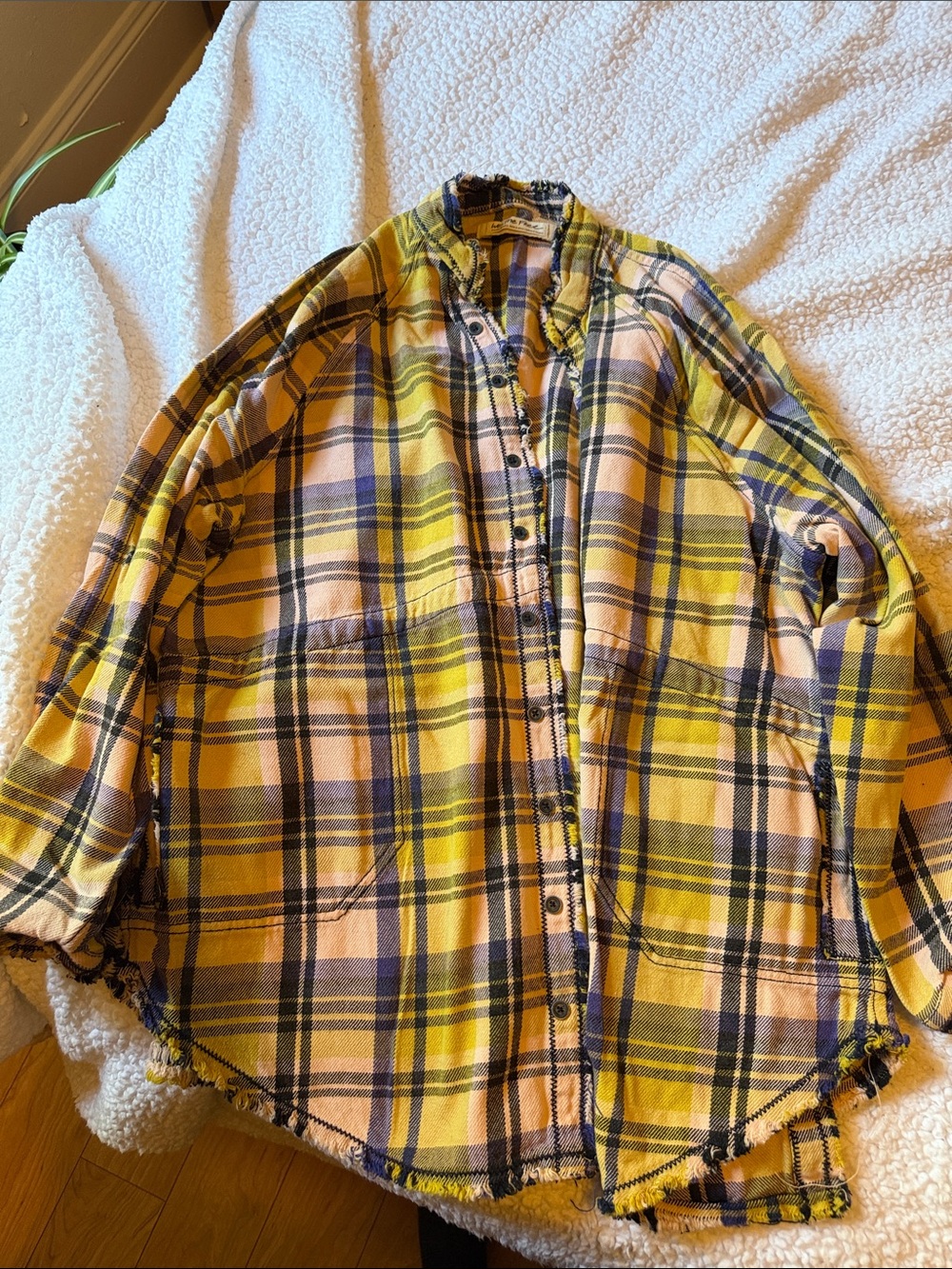 Free People Yellow Plaid Button-Front Shirt